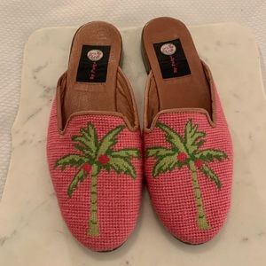By Paige Needlepoint palm tree mules
